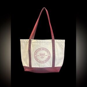 Harvard  University Cream and Red Canvas Tote Bag with Double Strap Handles.
